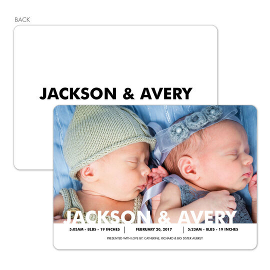 Black Double Name Twins Photo Birth Announcements